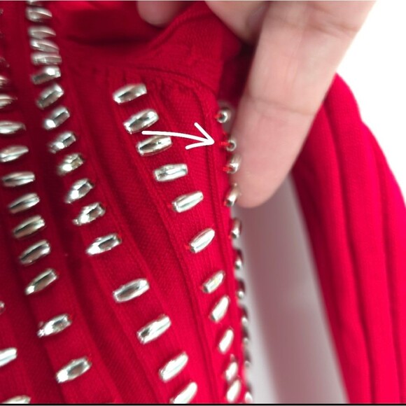 Radzoli Beaded Ribbed Sweater Long Sleeve Holiday Party Vegas Bling Red Large - Picture 12 of 16